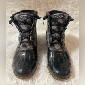 Sperry Syren Gulf Plaid Duck Womens 9.5 Black Waterproof Boots Boat Outdoor